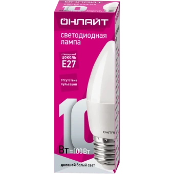 Лампа LED C37 свеча 10Вт OLL-C37-10-230-6.5K-E27-FR (61961) ОНЛАЙТ